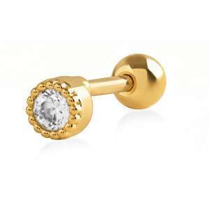 Piercingová pozlacená náušnice s čirým krystalem