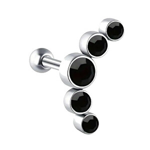 Podélná ocelová single náušnice s černými zirkony VHLLE00669SBLK