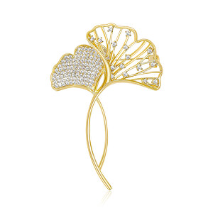 Krásná pozlacená brož s krystaly Ginkgo biloba Gold