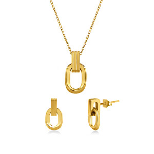 Pozlacená sada minimalistických šperků (náušnice, řetízek, přívěsek)