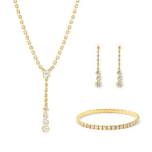 Pozlacená sada šperků s čirými krystaly (náhrdelník, náramek, náušnice)