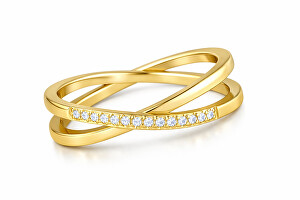 Pozlacený dvojitý prsten z oceli s čirými zirkony Gold