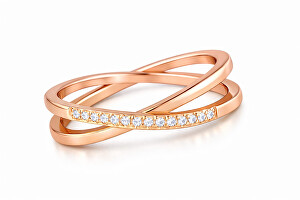 Pozlacený dvojitý prsten z oceli s čirými zirkony Rose Gold