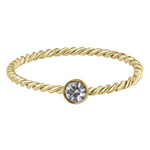 Pozlacený kroucený prsten z oceli s čirým zirkonem Gold