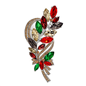 Překrásná brož s barevnými krystaly Větvička Silver