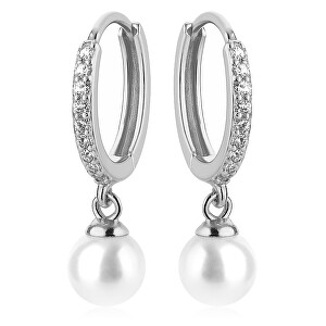 Půvabné kruhové náušnice s krystaly a perlou VREPE003SI