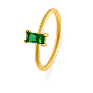 Půvabný pozlacený prsten se zeleným zirkonem