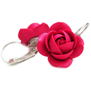 Rubínové třpytivé visací náušnice kytičky