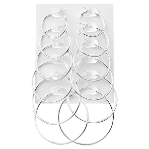 Sada moderních kruhových náušnic Silver (6 párů)