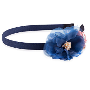 Slušivá modrá čelenka do vlasů s květinami