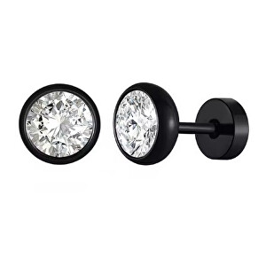 Slušivé černé náušnice z oceli s krystalem
