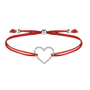 Šňůrkový náramek se srdíčkem červená/ocelová