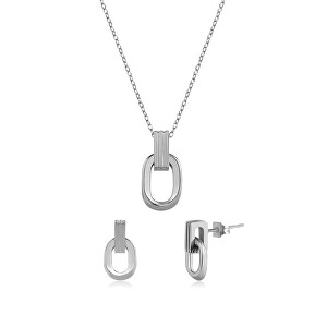 Stylová ocelová sada minimalistických šperků (náušnice. řetízek, přívěsek)