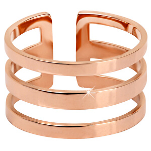 Stylový trojitý prsten z růžově pozlacené oceli