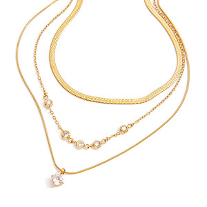 Trojitý pozlacený náhrdelník se zirkony VJDN0308010