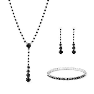 Třpytivá sada šperků s černými krystaly (náhrdelník, náramek, náušnice)