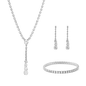 Třpytivá sada šperků s čirými krystaly (náhrdelník, náramek, náušnice)