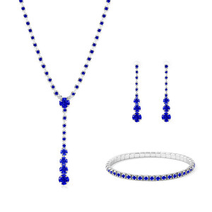 Třpytivá sada šperků s modrými krystaly (náhrdelník, náramek, náušnice)