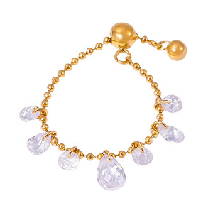 Třpytivý řetízkový prsten z pozlacené oceli