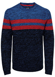 Pánský svetr ONSLAZLO 3 BLOCKED CREW NECK KNIT REG Baleine Blue