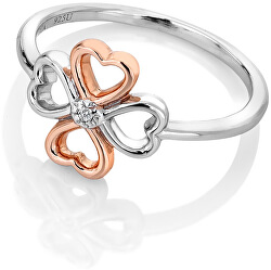 Bicolor strieborný čtyřlístkový prsteň s diamantom Lucky in Love DR216