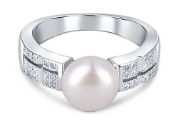 Elegantní prsten s pravou perlou a zirkony JL0646 (řetízek, přívěsek)
