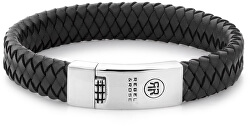Pánský kožený náramek Braided Flat Black RR-L0014-N